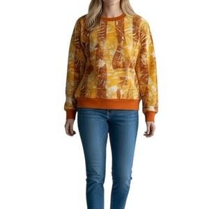 Jijil Man Collection Orange Floral Striped Sweatshirt Made in Italy Size M